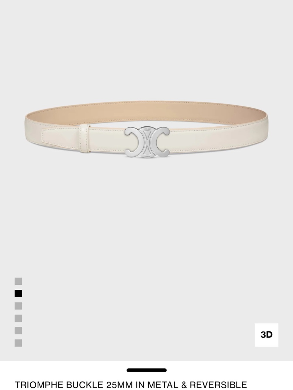 Celine Triomphe Reversible Leather Belt in Tan/White with Silver Buckle